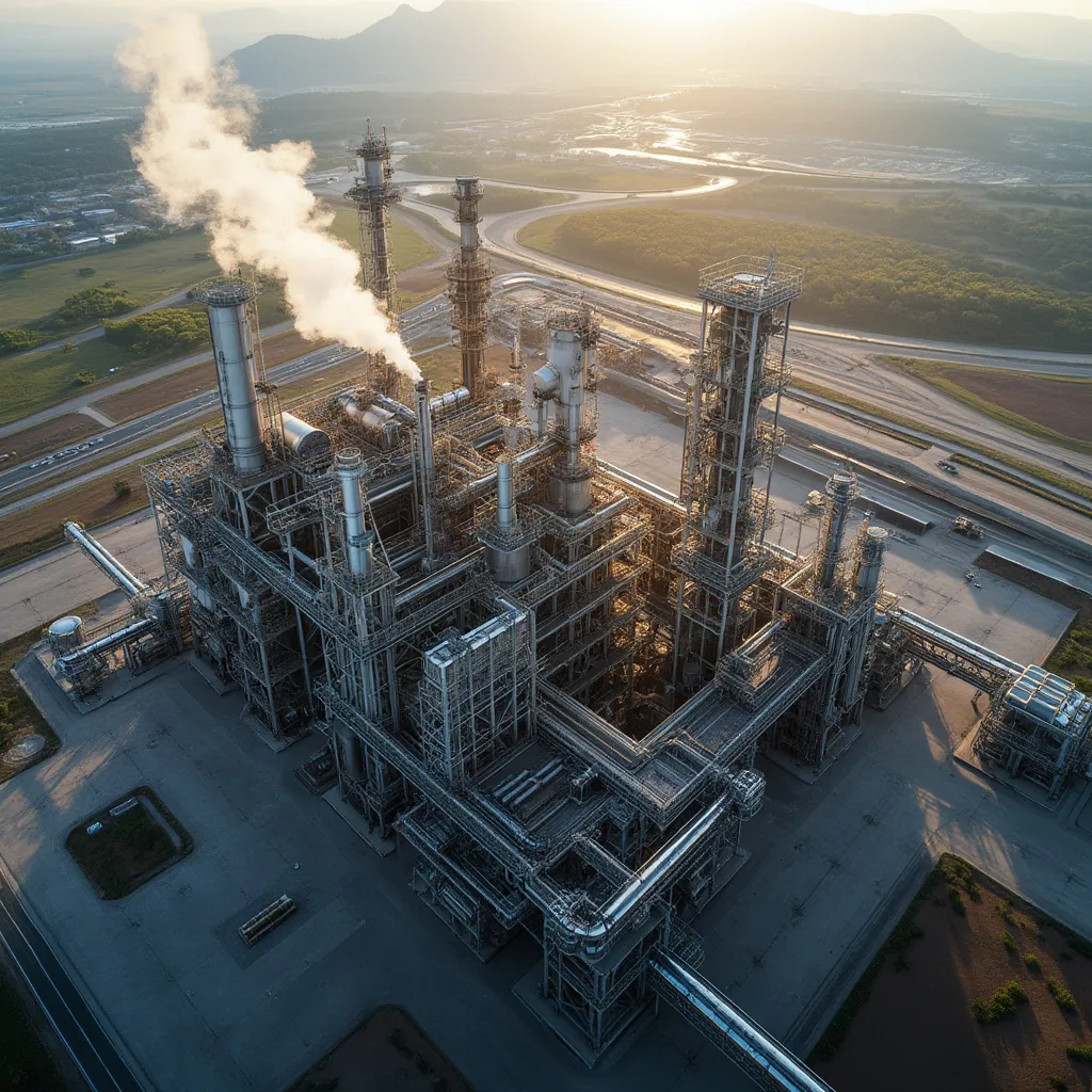 Vista aérea de refinería moderna en Argentina