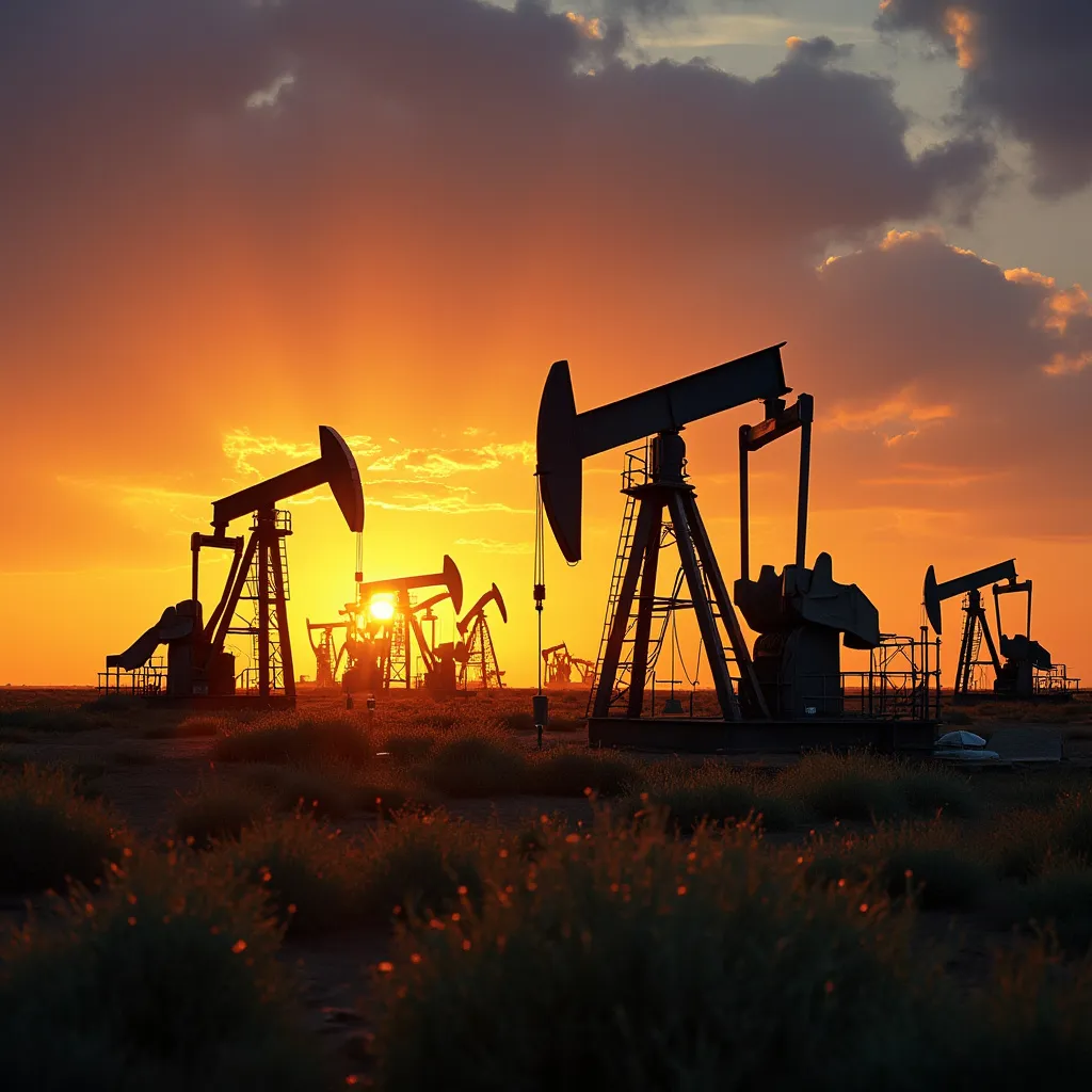 Campo petrolero en Argentina al atardecer